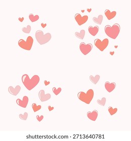 Conjunto de Elementos de corazón flotante pastel suave para diseños románticos, tarjetas de felicitación, invitaciones y gráficos de redes sociales.