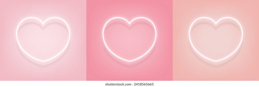 Conjunto de fondo rosa suave con forma de corazón blanco brillante luz de neón. Diseño de fondo del día de San Valentín. Antecedentes de San Valentín. Ilustración vectorial.