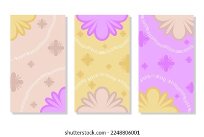 conjunto de fondo de retrato abstracto de color rosa suave, marrón y morado suave con motivos florales y líneas. sencillo, plano y colorido. utilizado para fondo, fondo, historias y afiches en medios sociales