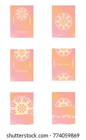 Set of soft pink golden greeting card or wedding invitation with mandala pattern. Vintage ethnic template for traditional, Islamic, Indian, Mediterranean art decoration.  Circular pattern in vector.