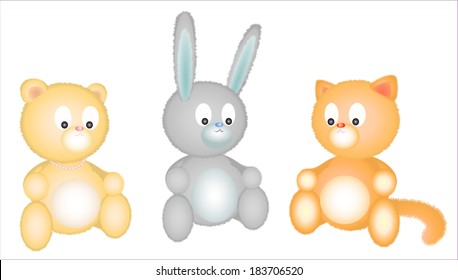 Set of soft plush toy - bear, cat and rabbit