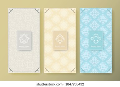 Set of soft retro labels with calligraphic vector logo. Antique monogram collection.