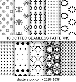 Set of soft seamless patterns with black dots
