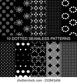 Set of soft seamless patterns with dots black