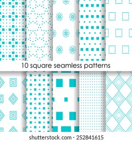 Set of soft seamless patterns with squares and diamonds