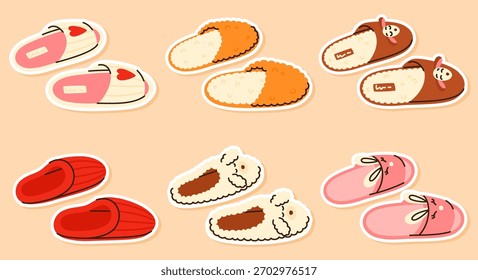 A set of soft slipper stickers. Comfortable house shoes for children.