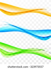 Set of soft transparent colorful banners in blue green orange color