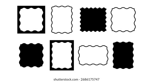Set of soft wave rectangular black frames with smooth flow and elegant corners. Ideal for digital designs, stationery, minimalist branding, and aesthetic packaging.