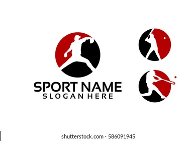 Set Of Softball, Baseball Iconic Logo Vector Illustration