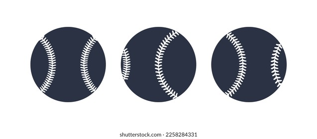 Set of softballs. Baseball balls. Glyph softballs. Baseball equipment. Vector illustration