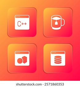 Set Software, Cup tea with tea bag,  and Server, Data, Web Hosting icon. Vector