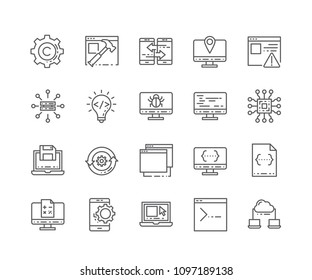  Set of Software outline icons isolated on white background. Editable Stroke. 64x64 Pixel Perfect.