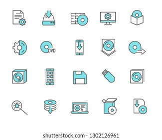 Set of software Related Vector Line Icons. Includes such Icons as installation, application, computer, hard drive and etc. - Vector