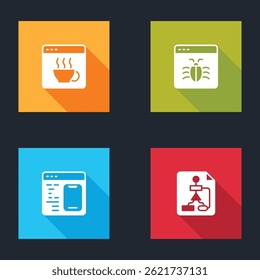 Set Software, System bug,  and Flowchart icon. Vector