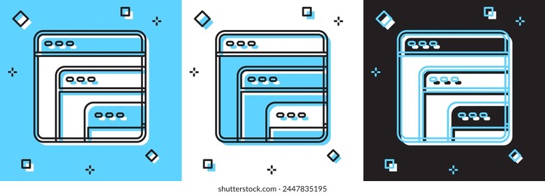 Set Software, web developer programming code icon isolated on blue and white, black background. Javascript computer script random parts of program code.  Vector