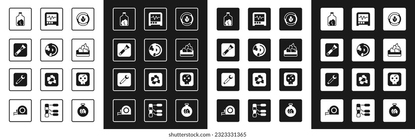 Set Soil analysis, Earth core structure crust, Paint brush, Ore mining, Seismograph, Archeology and Wrench spanner icon. Vector