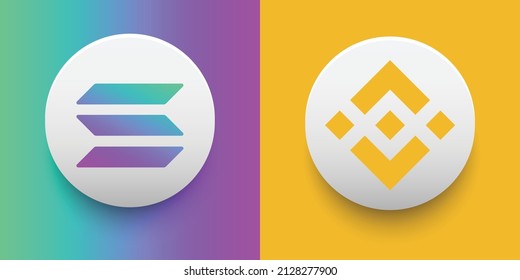 Set of Solana (SOL) and Binance Coin (BNB) Crypto currency logo and symbol icons vector template. Can be used as stickers, badges, buttons and emblems for virtual digital money technology concepts.