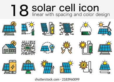 set of solar cell panel photovoltaic icon in minimal linear with space design