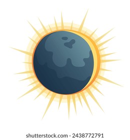 Set of solar eclipse compositions. Cute illustrations in flat style for children. Suitable for astronomy, decoration and stickers.