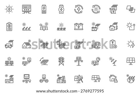 set of solar energy icons, solar cell, clean energy
