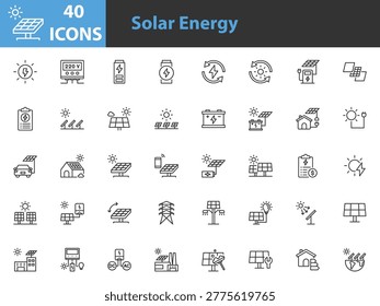 set of solar energy icons, clean energy, electricity, solar cell