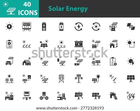 set of solar energy icons, clean energy, electricity, solar cell