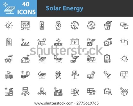 set of solar energy icons, clean energy, electricity, solar cell