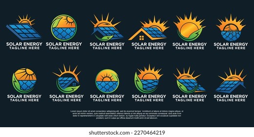 Set solar energy logo design simple concept Premium Vector
