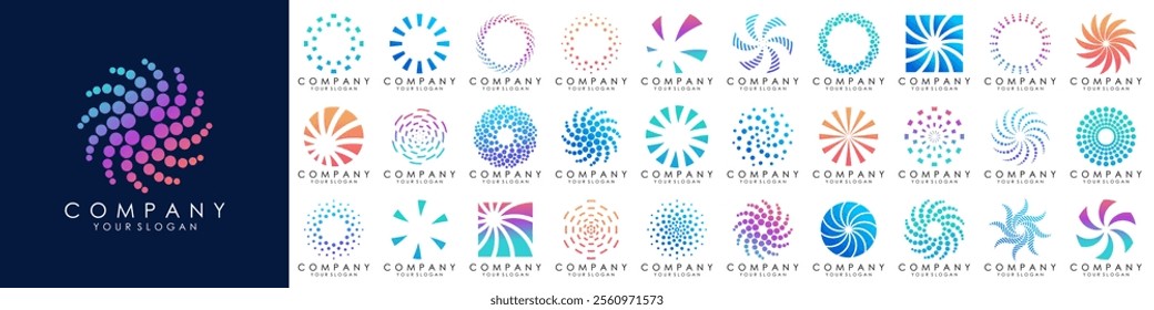 set of Solar Energy Logo Design Vector. Abstract Logo Concept Template for Solar Energy Power Company with Abstract Sun Icon.