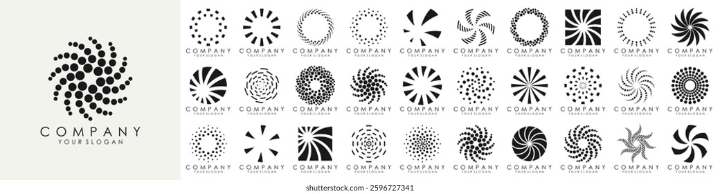 set of Solar Energy Logo Design Vector. Abstract Logo Concept Template for Solar Energy Power Company with Abstract Sun Icon.