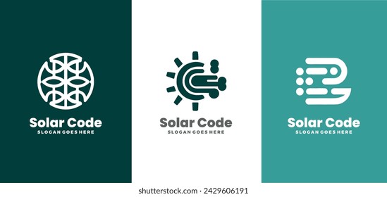 Set of solar energy logos template, vector illustration
