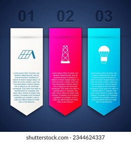 Ajuste el panel de energía solar, la antena y la lámpara de luz LED. Plantilla de infografía empresarial. Vector