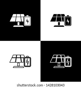 Set Solar energy panel and battery icons isolated on black and white background. Vector Illustration