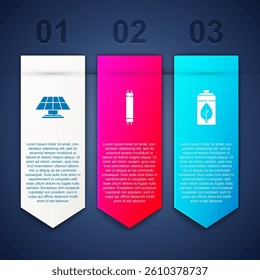 Set Solar energy panel, Fluorescent lamp and Eco nature leaf and battery. Business infographic template. Vector