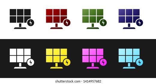Set Solar energy panel icon isolated on black and white background. Vector Illustration