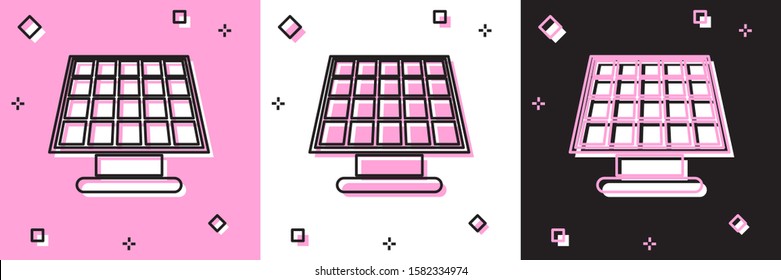 Set Solar energy panel icon isolated on pink and white, black background.  Vector Illustration