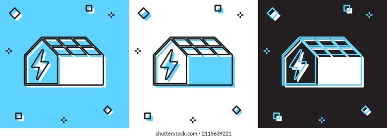 Set Solar energy panel icon isolated on blue and white, black background.  Vector