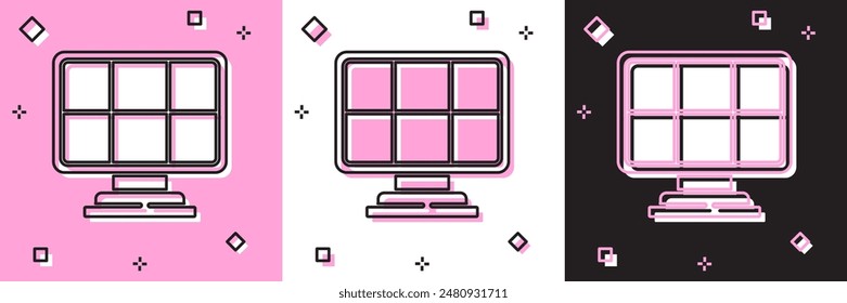 Set Solar energy panel icon isolated on pink and white, black background.  Vector