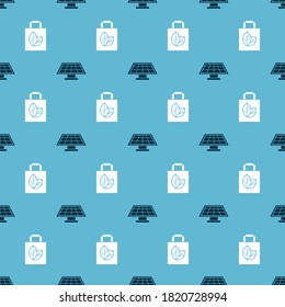 Set Solar energy panel and Paper shopping bag with recycle on seamless pattern. Vector