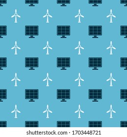 Set Solar energy panel and Wind turbine on seamless pattern. Vector