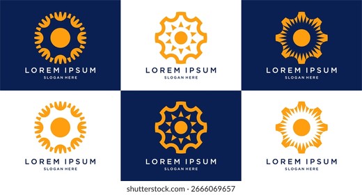Conjunto de modelo de design de logotipo de engrenagem solar