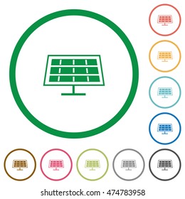 Set of solar panel color round outlined flat icons on white background