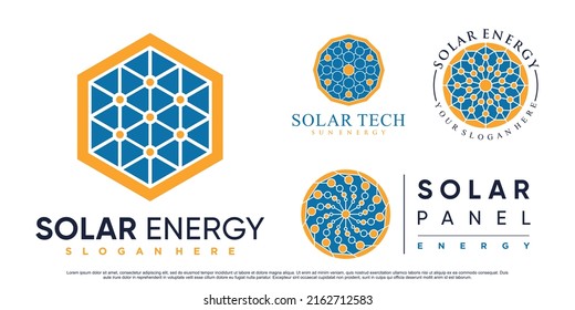 Set of solar panel energy logo design vector illustration for technology with creative concept Premium Vector