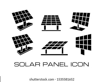 Set of Solar Panel Icon in Black Style. Consist of Six Icon Image Isolated on White Background. Vector Illustration.