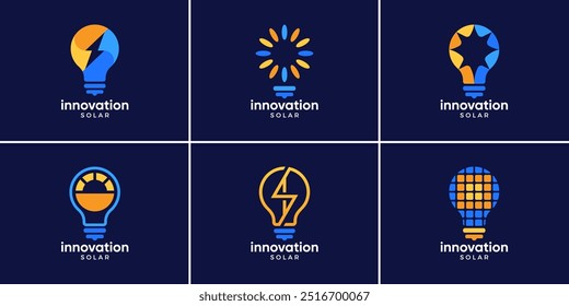 Satz von Solar-Panel-Logo Innovation. Abstrakte hellblaue Logo-Design-Vorlagenelemente.