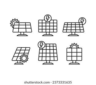 set of solar panel sun energy vector design icon collections simple line modern minimal isolated	