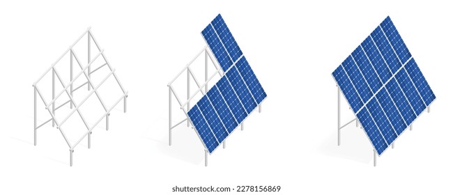 A set of solar panels constructions. Structure for mounting solar panels. Modern alternative eco-green, renewable energy.