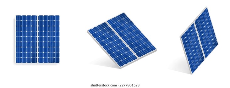 A set of solar panels. Flat isometric. Modern alternative eco-green, renewable energy