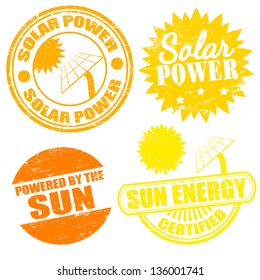 Set of solar power energy stamps on white, vector illustration