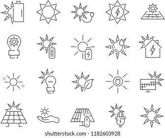 Set of solar power line vector icons.